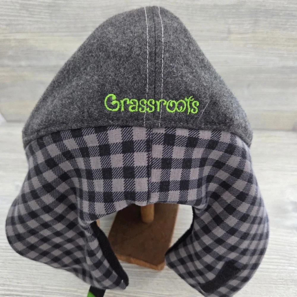 Grassroots California Fitted Hat Grey Ear Flap Plaid Movement Mens 7 5/8